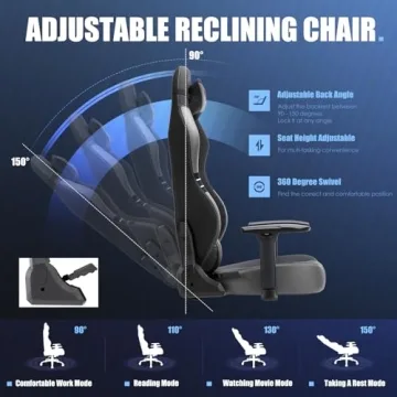 Ergonomic Big and Tall Gaming Chair 350 pounds - Grey