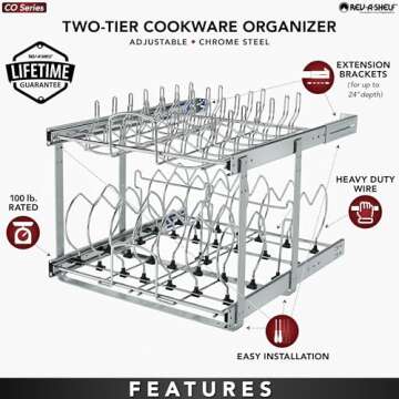 Rev-A-Shelf 2-Tier Kitchen Cabinet Pullout 20.75" Cabinet Organizer for Pots, Pans, and Lid Cookware...