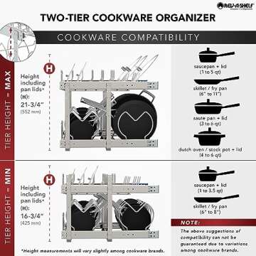 Rev-A-Shelf 2-Tier Kitchen Cabinet Pullout 20.75" Cabinet Organizer for Pots, Pans, and Lid Cookware, Adjustable Heavy Duty Wire, Chrome, 5CW2-2122-CR