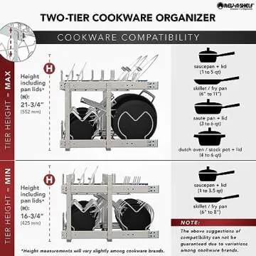 Rev-A-Shelf 2-Tier Kitchen Cabinet Pullout 20.75" Cabinet Organizer for Pots, Pans, and Lid Cookware, Adjustable Heavy Duty Wire, Chrome, 5CW2-2122-CR
