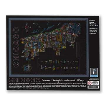 Neon Neighborhood Map of Chicago Puzzle - 1000 Piece for Adults