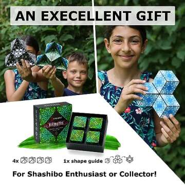 SHASHIBO Shape Shifting Box - Award-Winning, Patented Fidget Cube w/ 36 Rare Earth Magnets - Transforms Into Over 70 Shapes, Gift Box, Download Fun in Motion Toys Mobile App (Elements, 4 Pack)