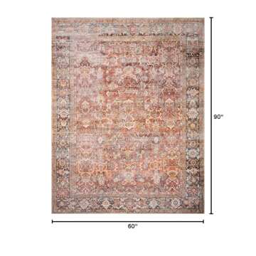 Loloi Layla Collection, LAY-02, Spice/Marine, 5'-0" x 7'-6", .13" Thick, Area Rug, Soft, Durable, Vintage Inspired, Distressed, Low Pile, Non-Shedding, Easy Clean, Printed, Living Room Rug
