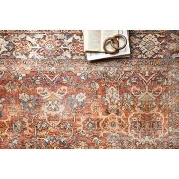 Loloi Layla Collection, LAY-02, Spice/Marine, 5'-0" x 7'-6", .13" Thick, Area Rug, Soft, Durable, Vintage Inspired, Distressed, Low Pile, Non-Shedding, Easy Clean, Printed, Living Room Rug