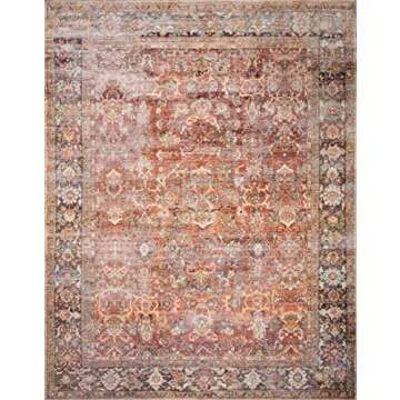 Loloi Layla Collection, LAY-02, Spice/Marine, 5'-0" x 7'-6", .13" Thick, Area Rug, Soft, Durable, Vintage Inspired, Distressed, Low Pile, Non-Shedding, Easy Clean, Printed, Living Room Rug