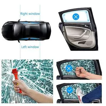 WONDER POINT Car Window Breaker, Safety Hammer - Emergency Escape Tool, Window Breaker Seatbelt Cutter, Life Saving Survival Kit With Light Reflective Tape(2-Pack)