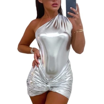 Sexy Metallic One Shoulder Mini Dress for Parties