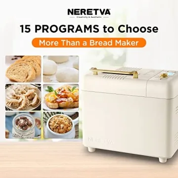 Neretva Bread Machine, 2.2LB 15-in-1 Bread Maker, Automatic Breadmaker Machine with Auto Nut Dispenser & Nonstick Ceramic Pan, Bread Maker Machine for Gluten Free, Dough Maker, Sourdough, Yogurt, etc