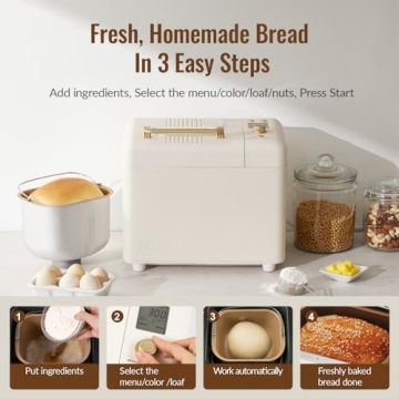 Neretva Bread Machine, 2.2LB 15-in-1 Bread Maker, Automatic Breadmaker Machine with Auto Nut Dispenser & Nonstick Ceramic Pan, Bread Maker Machine for Gluten Free, Dough Maker, Sourdough, Yogurt, etc