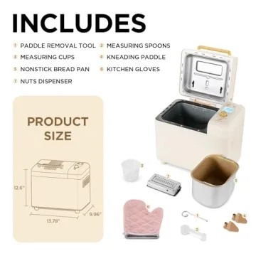 Neretva Bread Machine, 2.2LB 15-in-1 Bread Maker, Automatic Breadmaker Machine with Auto Nut Dispenser & Nonstick Ceramic Pan, Bread Maker Machine for Gluten Free, Dough Maker, Sourdough, Yogurt, etc