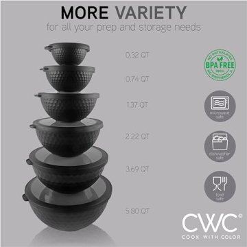 Nesting Bowls Set with Lids - 12 Piece Microwave Safe