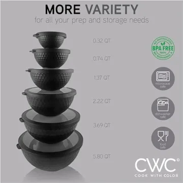 Nesting Bowls Set with Lids - 12 Piece Microwave Safe