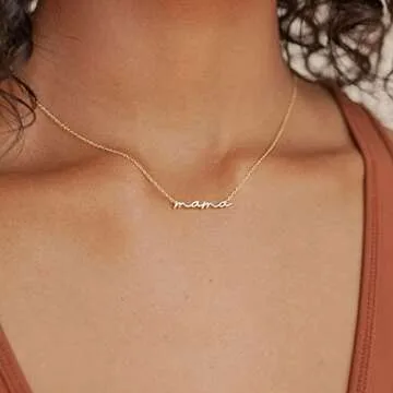 SLOONG Mama Necklace14K Gold Plated Dainty Mother and Daughter Matching Gift for New Mom Boyfriends Mom Women Mother's Day Mama Gifts
