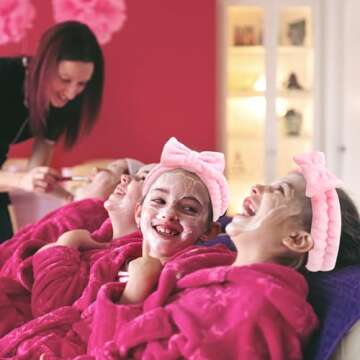 Semato 8 Pcs Pink Spa Headband for Washing Face and Makeup Bridesmaid Proposal Gifts for Women Coral Fleece Skincare Headbands Elastic Bow Head