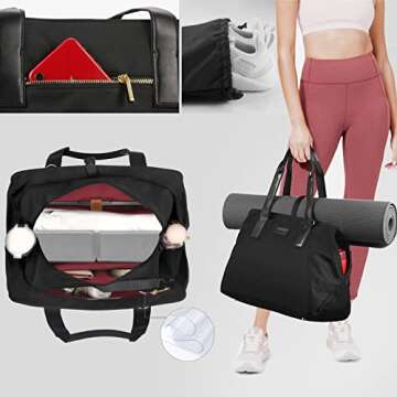 CHICECO Travel Yoga Gym Bag for Women, work tote bag,2 x Separate shoe bag,Wet Dry Storage Pockets,C...