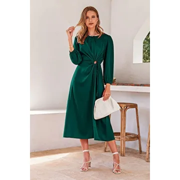 PRETTYGARDEN Women's Dark Green Satin Formal Dress X-Large