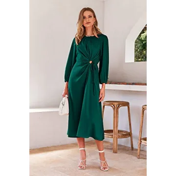 PRETTYGARDEN Women's Dark Green Satin Formal Dress X-Large