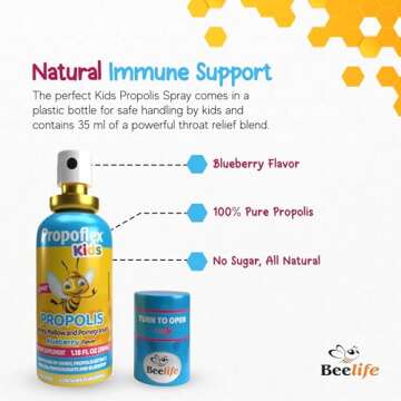 Beelife Bee Propolis Extract, Propolis Throat Spray for Kids – Propolis, Honey, Mallow, Pomegranate - Natural Immune Support & Sore Throat Relief, No Sugar - Blueberry Flavor - (35ml/ 1-Pack)