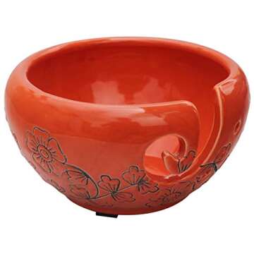 Festive Deals - Ceramic Yarn Bowls 6 X4 Inch Handmade Yarn Holder Decorative Knitting Bowl for Knitters Crochet Lovers by ABHANDICRAFTS (Orange)