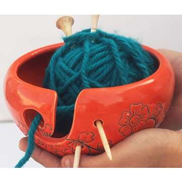 Festive Deals - Ceramic Yarn Bowls 6 X4 Inch Handmade Yarn Holder Decorative Knitting Bowl for Knitters Crochet Lovers by ABHANDICRAFTS (Orange)