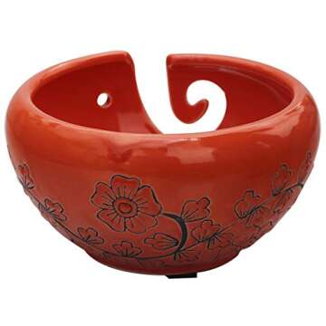Festive Deals - Ceramic Yarn Bowls 6 X4 Inch Handmade Yarn Holder Decorative Knitting Bowl for Knitters Crochet Lovers by ABHANDICRAFTS (Orange)