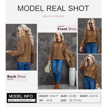 Dokotoo Womens Winter Fall Oversized Turtleneck High Neck Long Sleeve Cable Knit Chunky Sweaters Pul...