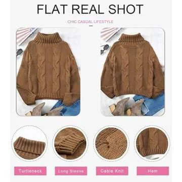 Dokotoo Womens Winter Fall Oversized Turtleneck High Neck Long Sleeve Cable Knit Chunky Sweaters Pullover Outerwear Khaki XX-Large