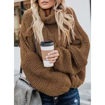 Dokotoo Womens Winter Fall Oversized Turtleneck High Neck Long Sleeve Cable Knit Chunky Sweaters Pullover Outerwear Khaki XX-Large