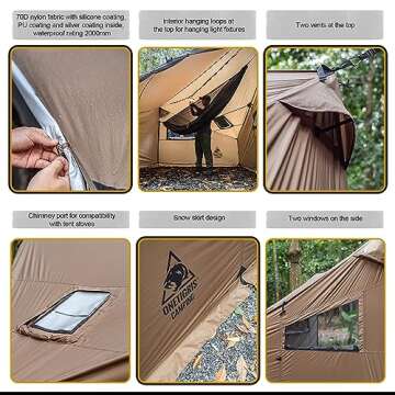 OneTigris COZSHACK Hot Tent, Large Spacious 4 Person Tent with Stove Jack, Windproof Waterproof Tent for Wood Stove Bushcraft Camping Travel Truck Family (Coyote Brown)