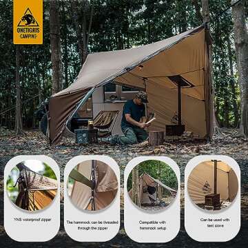 OneTigris COZSHACK Hot Tent, Large Spacious 4 Person Tent with Stove Jack, Windproof Waterproof Tent for Wood Stove Bushcraft Camping Travel Truck Family (Coyote Brown)