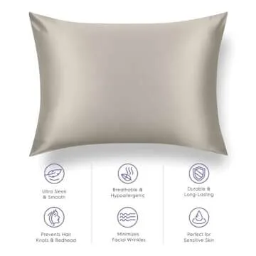 Tafts Silk Pillow Cases - 22mm 100% Pure Mulberry 6A Silk Pillowcase for Hair & Skin with Zipper Closure, Cooling, Natural, Organic, Double Sided Silk Pillow Case (Taupe, Queen 20x30 1pc)