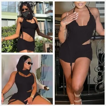 Trendy 3 Piece Crochet Balaclava Outfit for Parties