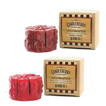 Candleberry Simmering Cake Tarts, Amber Leaves & HOLLYBERRY Spiced Toddy, Highly Fragranced Wax Melts, 8 Piece Mini Cake, 4.5 OZ, Set of 2