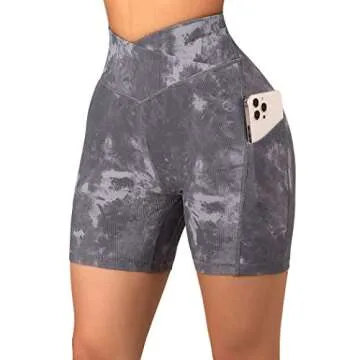 SUUKSESS Women's Cross Waist Workout Shorts with Pockets