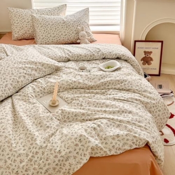 Aesthetic Floral Duvet Cover Twin Soft Cotton Boho Floral Comforter Cover White Chic Botanical Frenc...