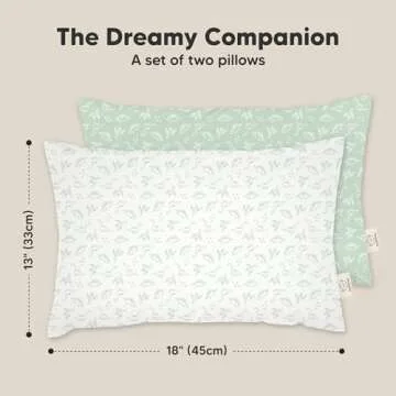 2-Pack Toddler Pillow 13x18 - Soft Organic Cotton Kids Travel Bed Pillows for Sleeping, School, Nap, Machine Washable, Toddlers 2 to 5, Pillowcase Sold Separately (DinoLand)