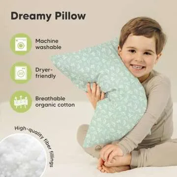 2-Pack Toddler Pillow 13x18 - Soft Organic Cotton Kids Travel Bed Pillows for Sleeping, School, Nap, Machine Washable, Toddlers 2 to 5, Pillowcase Sold Separately (DinoLand)