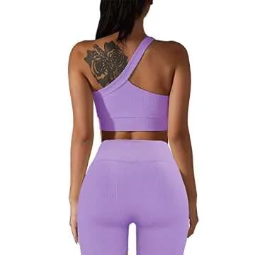 Workout Sets for Women, Cut Seamless Crop Tank Leggings Matching Sets 2 Pieces Outfits, Sexy Two Piece Workout Outfits 3 Pieces(Purple-S)