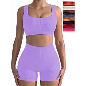 Workout Sets for Women, Cut Seamless Crop Tank Leggings Matching Sets 2 Pieces Outfits, Sexy Two Piece Workout Outfits 3 Pieces(Purple-S)