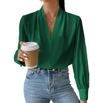 EVALESS Chiffon Blouses for Women Dressy Casual V Neck Long Sleeve Tops