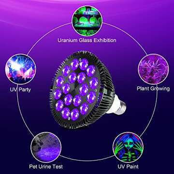 KINGBO Black Light Bulb, 36W LED Blacklight Bulbs E26 PAR38 Glow in The Dark, 395nm LEDs for Blacklight Party, Fluorescent Art, DJ Dance Party, Holiday Decorations, Acrylic Pouring Light