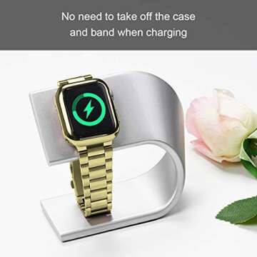 iiteeology Compatible with Apple Watch Bands 40mm Series 6 5 4 Se, Upgraded Stainless Steel Band with iWatch Screen Protector Case for Women Gold/Gold
