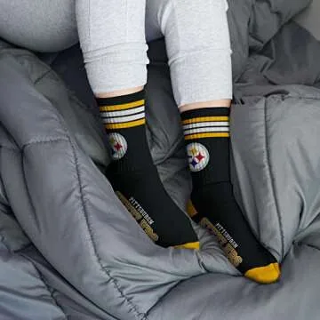 For Bare Feet NFL 4 Stripe Deuce Crew Sock, Pittsburgh Steelers, Large