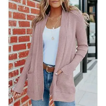 MEROKEETY Women's 2024 Fall Open Front Waffle Knit Cardigan with Pockets - Cozy Long Sleeve Sweater ...