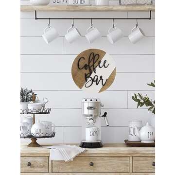 HSDDHOME Rustic 12'' Coffee Bar Decor - Charming Wooden Sign for Coffee Lovers