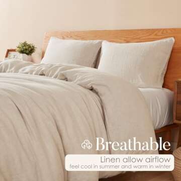 DAPU 100% Linen Duvet Cover, Pure Natural French Flax Linen with 8 Corner Ties and Zipper Closure, Soft Breathable Durable for Hot Sleepers 1 Duvet Cover 2 Pillowcases (Natural Linen, Queen)