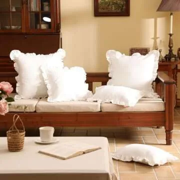 patdrea White Shabby Chic Decorative Throw Pillow Covers 18"x18" Set of 2,Farmhouse Linen Pillow Covers with Ruffles,Square Sturdy Throw Pillow Case for Couch Sofa Bed Living Room