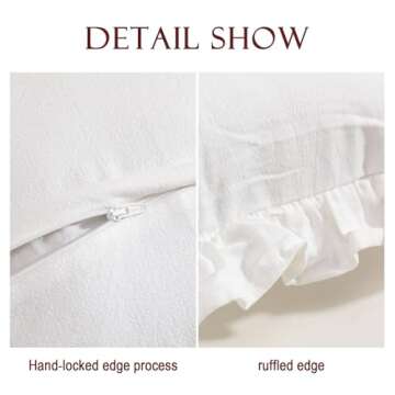 patdrea White Shabby Chic Decorative Throw Pillow Covers 18"x18" Set of 2,Farmhouse Linen Pillow Covers with Ruffles,Square Sturdy Throw Pillow Case for Couch Sofa Bed Living Room