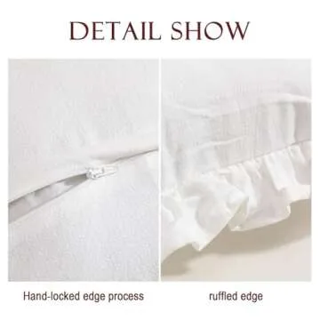 patdrea White Shabby Chic Decorative Throw Pillow Covers 18"x18" Set of 2,Farmhouse Linen Pillow Covers with Ruffles,Square Sturdy Throw Pillow Case for Couch Sofa Bed Living Room