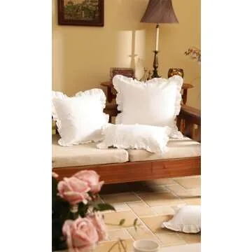 patdrea White Shabby Chic Decorative Throw Pillow Covers 18"x18" Set of 2,Farmhouse Linen Pillow Covers with Ruffles,Square Sturdy Throw Pillow Case for Couch Sofa Bed Living Room